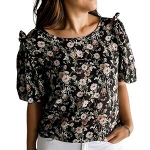 Anthropologie Black Floral Print Blouse